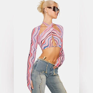 🏷️ NWT AFRM Cordelia Cropped Cross Neck Long Sleeve Top